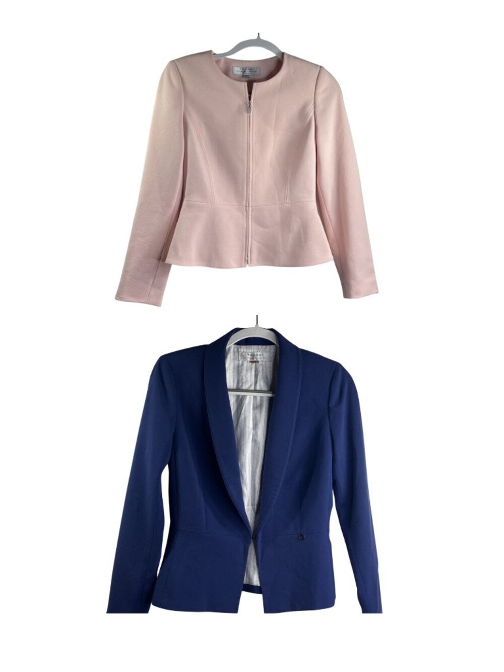 Bundle Tahari Zip-front Peplum Jacket Pink Sz 2P & Blue Hook Front Jacket Sz 2